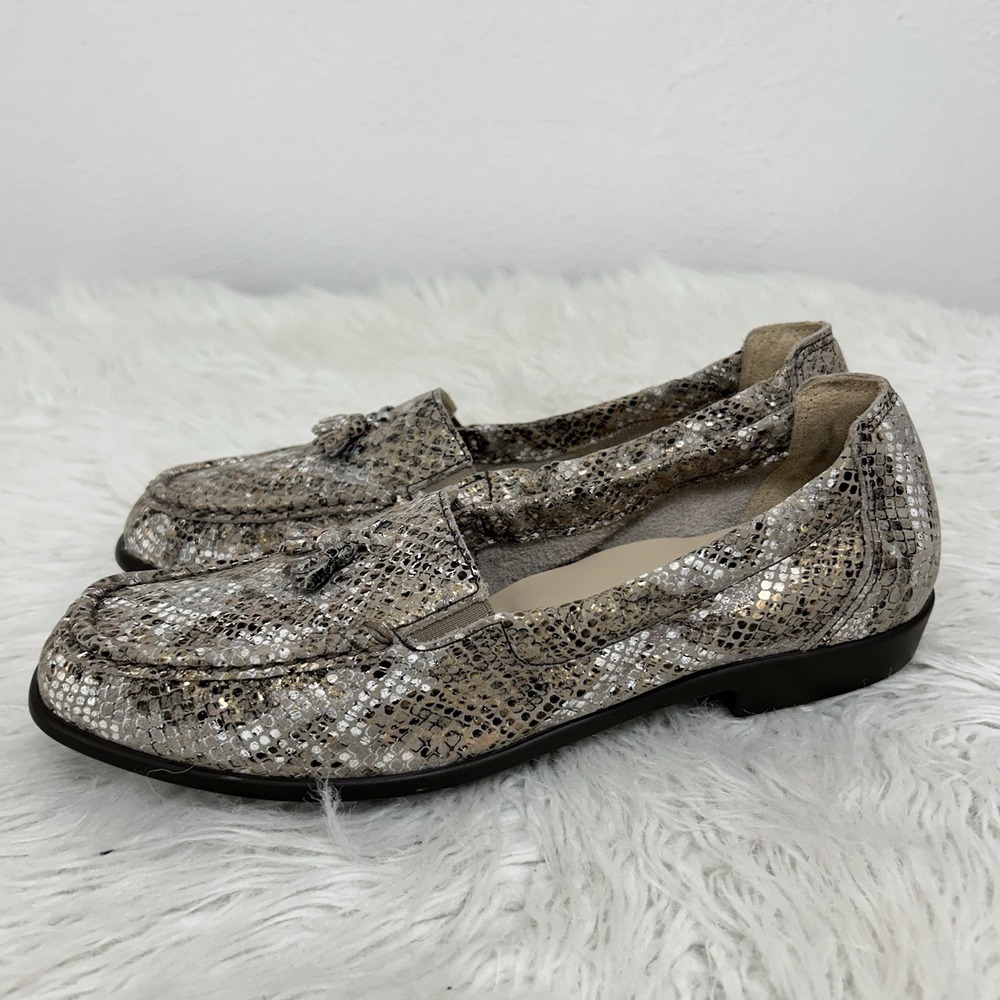SAS Tripad Comfort Bronze Metallic Snakeskin Print Loafers Flats 8.5N Women's